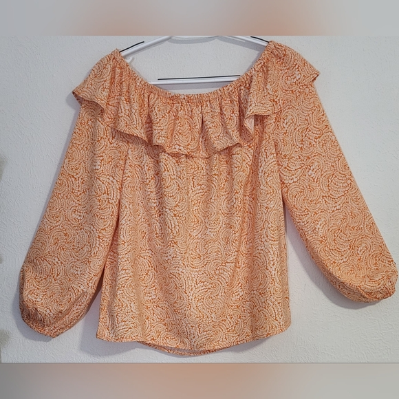 Michael Kors Orange Ruffled Blouse with Long Sleeves - Picture 3 of 5